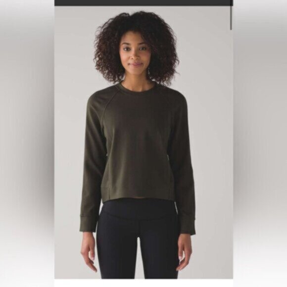 Lululemon  * On-Track Crew Sweatshirt   Top Dark Olive EUC size 12 - Picture 15 of 16